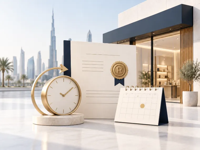 Trademark renewal in the UAE: clock, calendar and registration certificate
